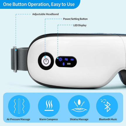 Eye Massager with Heat, Vibration and Warm Compress, Smart Sleeping Eyes Mask with Bluetooth Can Connect with Phone for Music.