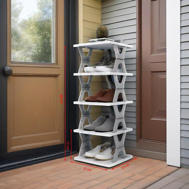 5 Tier Foldable Vertical Shoe Rack, X-Design Tall Shoes Organiser for Narrow Space, Corner Shelf for Single Dormitory Or Small Room.