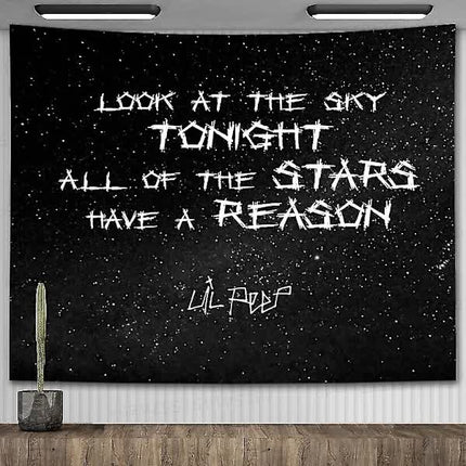 Lil Peep Wall Tapestry Look at the Sky Aesthetic Room Decoration Black Hippie Wall Hanging 90x70cm.