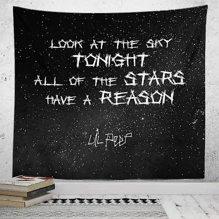 Lil Peep Wall Tapestry Look at the Sky Aesthetic Room Decoration Black Hippie Wall Hanging 90x70cm.