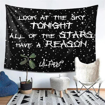 Lil Peep Wall Tapestry Look at the Sky Aesthetic Room Decoration Black Hippie Wall Hanging 90x70cm.