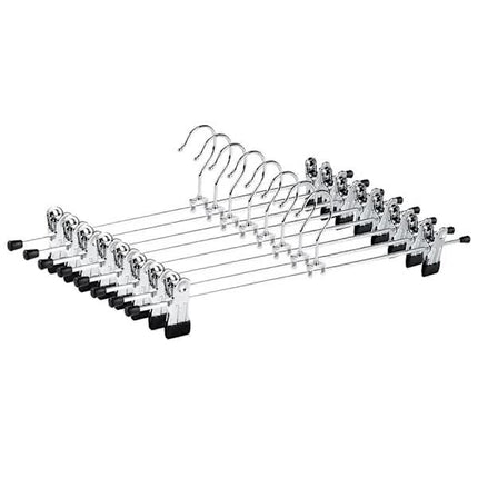 40cm Chrome Iron Clothes Hangers with Non-Slip Clips, 10-Pack Metal Trouser Hangers for Pants Shorts Skirt Socks Underwear, Silver.