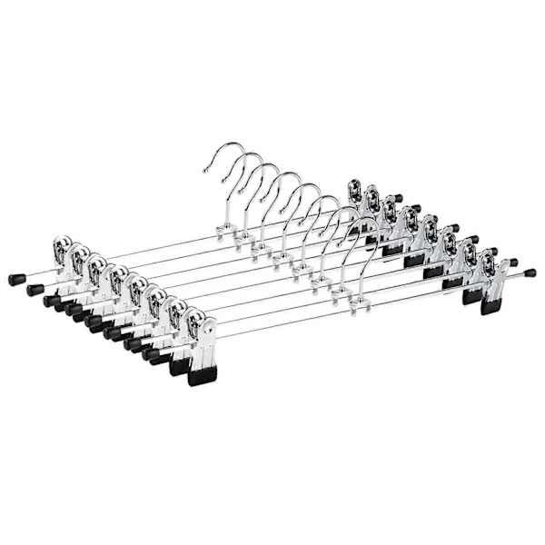 40cm Chrome Iron Clothes Hangers with Non-Slip Clips, 10-Pack Metal Trouser Hangers for Pants Shorts Skirt Socks Underwear, Silver.