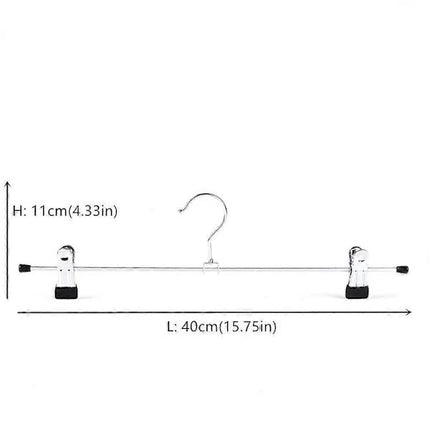40cm Chrome Iron Clothes Hangers with Non-Slip Clips, 10-Pack Metal Trouser Hangers for Pants Shorts Skirt Socks Underwear, Silver.