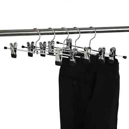 40cm Chrome Iron Clothes Hangers with Non-Slip Clips, 10-Pack Metal Trouser Hangers for Pants Shorts Skirt Socks Underwear, Silver.