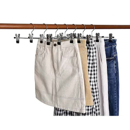 40cm Chrome Iron Clothes Hangers with Non-Slip Clips, 10-Pack Metal Trouser Hangers for Pants Shorts Skirt Socks Underwear, Silver.