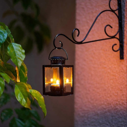Tea Light Lanterns 2pcs Vintage Style Hanging Garden Lanterns Indoor Outdoor Black Compatible with Candles Blue Light Holder.