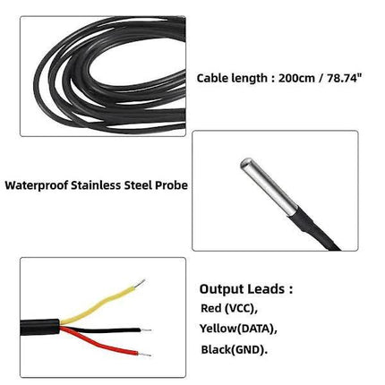Digital Temperature Sensor Waterproof DS18B20 5pcs Thermal Cable -55 to +125℃ Compatible.