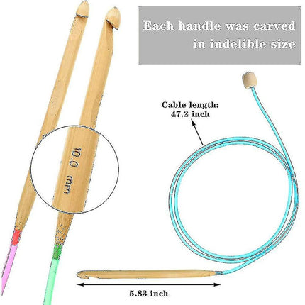 Tunisian Crochet Hook Set 23-Piece with Pearl and Carbonized Bamboo Hooks.