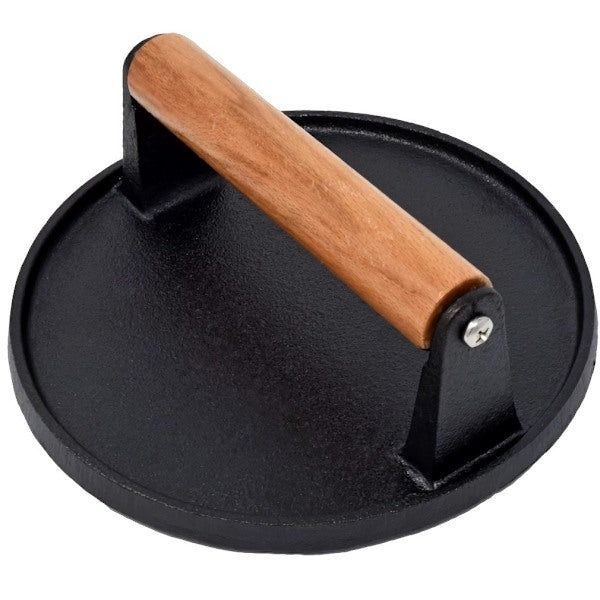 Heavy Duty Pre-Seasoned Cast Iron Hamburger Press with Heat Resistant Handle, Compatible with Griddle.