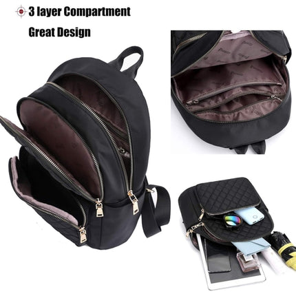 Women's Casual Backpack - Anti-Theft Nylon Small Backpack, Black.