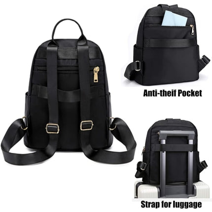 Women's Casual Backpack - Anti-Theft Nylon Small Backpack, Black.