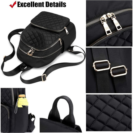 Women's Casual Backpack - Anti-Theft Nylon Small Backpack, Black.
