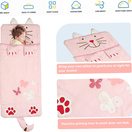 Sleeping bag for children, cozy cartoon design for boys and girls.