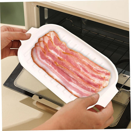 Microwave Tray for Bacon, 30 x 20 x 0.8 cm Silicone Bacon Pan with Lid and Handle, Crispy Bacon Maker.