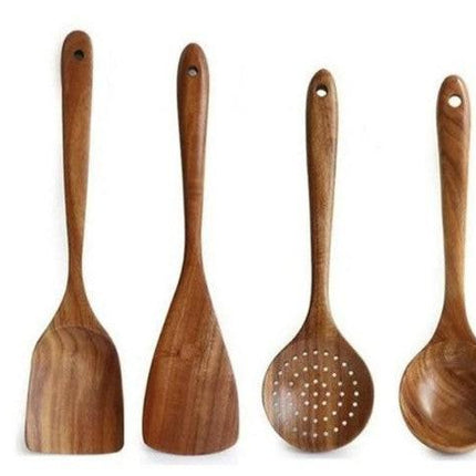 Wooden ladle set, Teak cooking set acacia wood kitchen utensils/ kitchen set scratch-resistant and heat-resistant 4 sets.