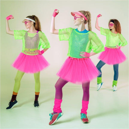 80s Neon Party Clothes Costume Accessories Set, 1980s Retro Theme Party Decoration Outfit for Women Girls B 1PCS.