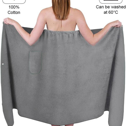 Sauna Skirt for Women with Pockets and Buttons Long Towel Grey.