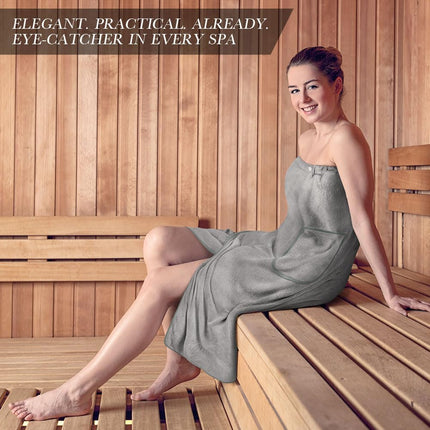 Sauna Skirt for Women with Pockets and Buttons Long Towel Grey.
