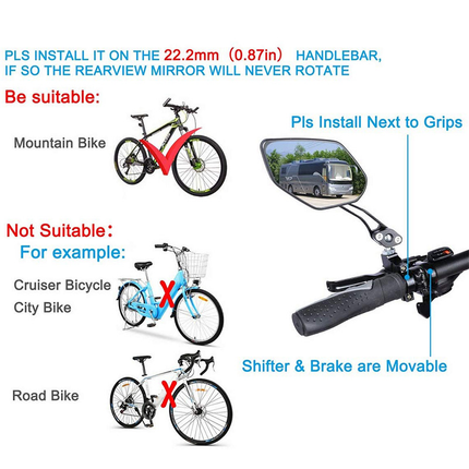 Bicycle Mirrors, [Upgraded Version] Two pcs HD Safety Glass Adjustable Rearview Mirrors for Mountain Bike, Adjustable Glass Rearview Mirror.