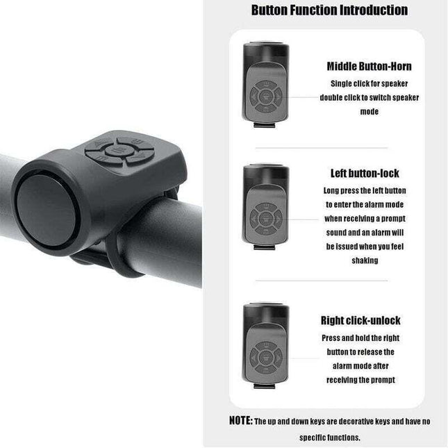Electric Bicycle Horn 120dB, Portable USB Charging Rubberskin Bell with Alarm for Mountain and Road Bike..