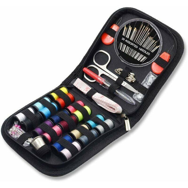 Sewing Kit 52 Accessories with 18 Thread Spools Black Box for Beginners Kids Adults Travel Compatible with Sewing Machines.