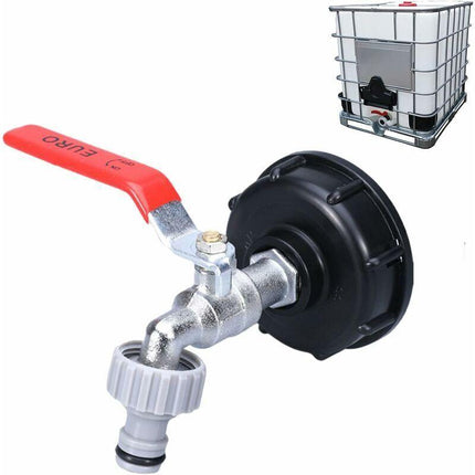 1000L Tank Faucet with Garden Hose Tap Adapter, S60X6 IBC Faucet Connector, Garden Faucet for Rainwater Harvester. Plastic 1\/2.