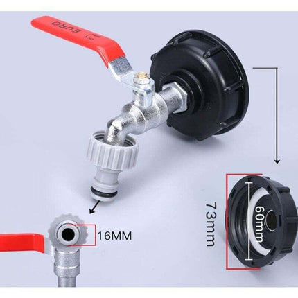 1000L Tank Faucet with Garden Hose Tap Adapter, S60X6 IBC Faucet Connector, Garden Faucet for Rainwater Harvester. Plastic 1\/2.