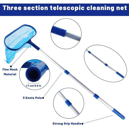 Pool Skimmer with Fine Mesh Net and Telescopic Handle for Easy Cleaning.