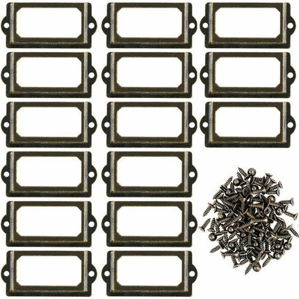 Metal label holder with screws for desk, bronze, 15 pcs, size 70x33mm.