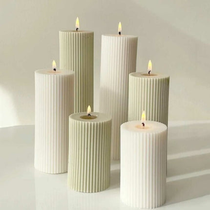 White Silicone Ribbed Candle Mold DIY for Halloween Candles.