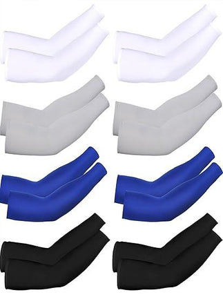 8-Pack Unisex UV Protective Arm Warmers for Cooling White Black Gray Blue, Ice Silk.