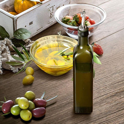 Glass Olive Oil Carafe Bottle 500ml Green Oil Vinegar Pour Spout Funnel.
