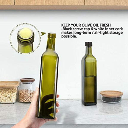 Glass Olive Oil Carafe Bottle 500ml Green Oil Vinegar Pour Spout Funnel.