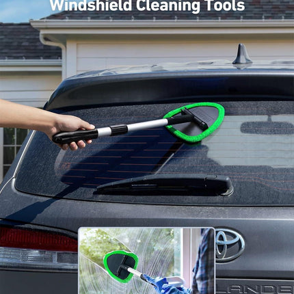 Windshield Washer Tool for Inside with 4 Reusable Washable Green Microfiber Pads.