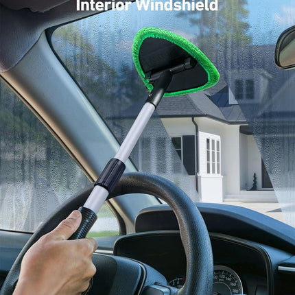 Windshield Washer Tool for Inside with 4 Reusable Washable Green Microfiber Pads.