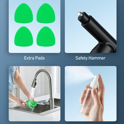 Windshield Washer Tool for Inside with 4 Reusable Washable Green Microfiber Pads.