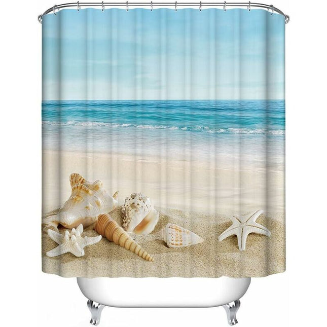 Waterproof Anti-Mildew Shower Curtain 200x240 cm Beach Elegant Pattern.