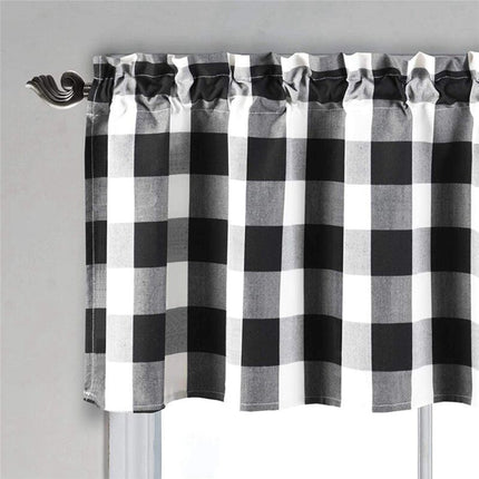 Checkered Kitchen Curtain Farmhouse Style 3-Pack Window Decoration in Black and White.