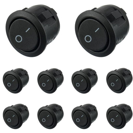 On/Off 2 Pin AC 6A(250V) 10A(125V) SPST Push Button Rocker Switches for Car Boat Truck Household, 10pcs Black Round.