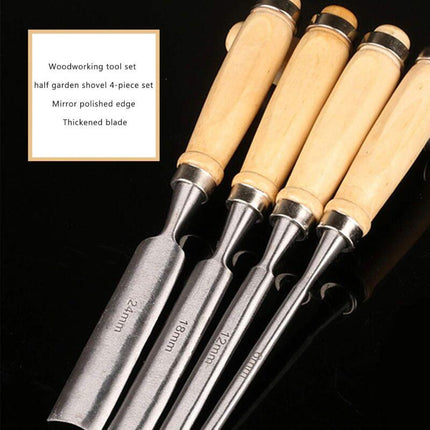 Wood Carving Chisel Set 4pcs Iron Hollow Woodworking Tools 6mm 12mm 18mm 24mm.