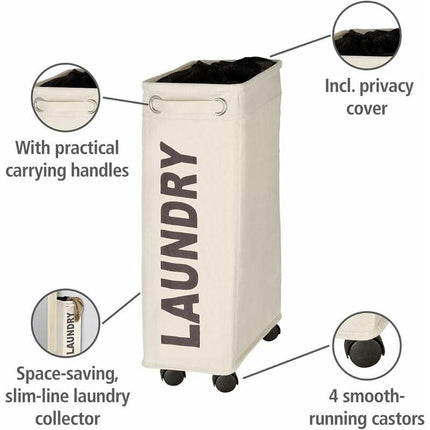 narrow laundry basket, laundry basket on wheels, Corno beige, Polyester, 43 l, 18.5 x 60 x 40 cm.