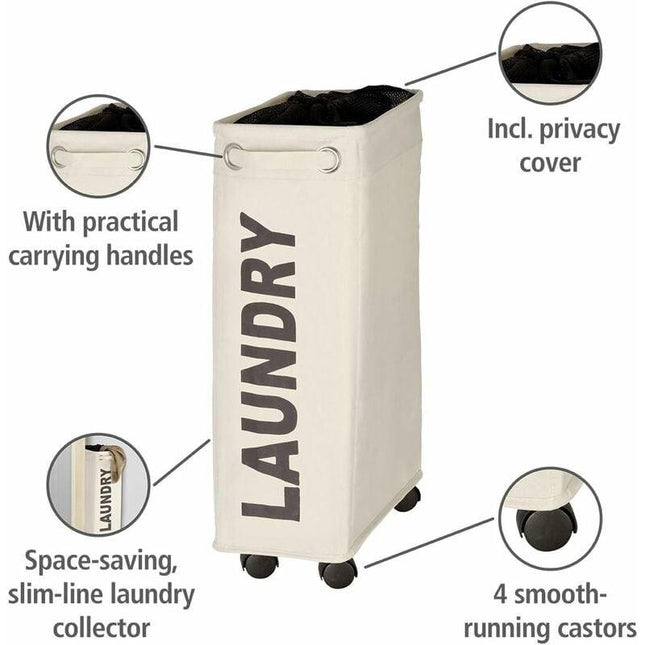 narrow laundry basket, laundry basket on wheels, Corno beige, Polyester, 43 l, 18.5 x 60 x 40 cm.