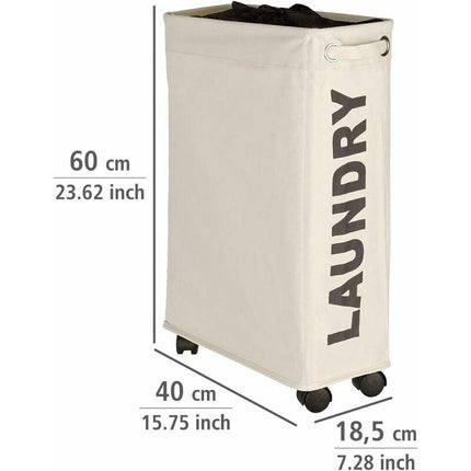 narrow laundry basket, laundry basket on wheels, Corno beige, Polyester, 43 l, 18.5 x 60 x 40 cm.
