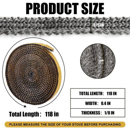 3mm x 1cm x 3m Heat Resistant Fiberglass Gasket - Self Adhesive Chimney Seal for Wood Stoves & Open Fireplaces, Up to 550°C.