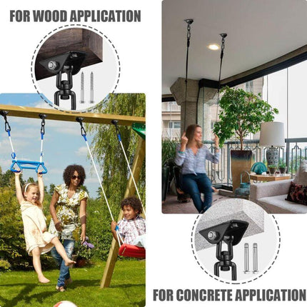 360° Swivel Hanging Chair Ceiling Mount, Swing, Suspension, Hook with Screws for Concrete, Wood, Playground, Porch, Trapeze Seat, Yoga.