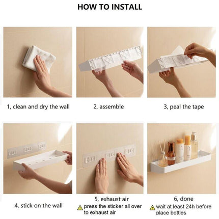 Set of 2 shower shelves, shower shelf without drilling, wall shelf with 6 removable hooks, for bathroom, kitchen, white.