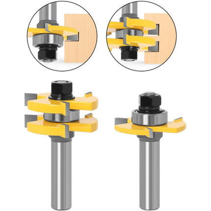 8mm Shank T-Slot Milling Cutter Set, 2Pcs 3-Flute Woodworking Tools.