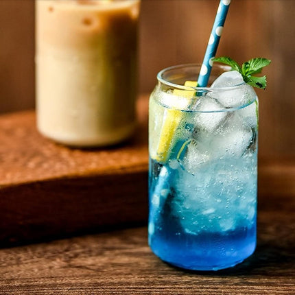 Beer Can Shaped Glass with Bamboo Lid and Straw 500ml 2 pcs for Coffee Milk Cocktail.
