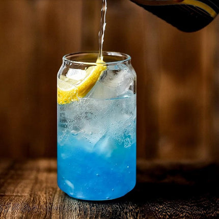 Beer Can Shaped Glass with Bamboo Lid and Straw 500ml 2 pcs for Coffee Milk Cocktail.